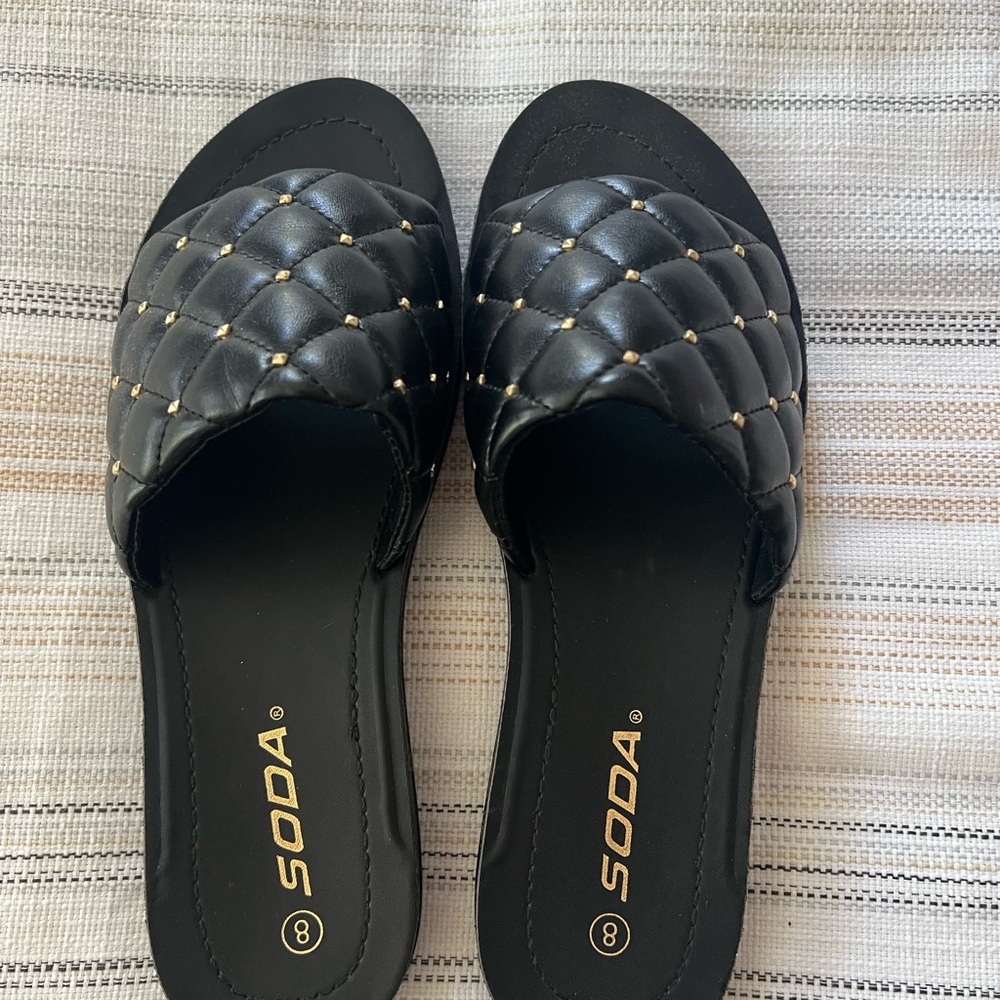 Soda Black Studded Slide Sandals